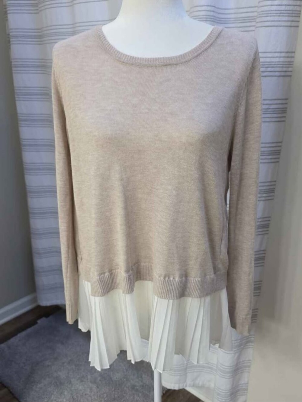 Fever Tan Crossover Back Sweater with Pleated Hem Size S